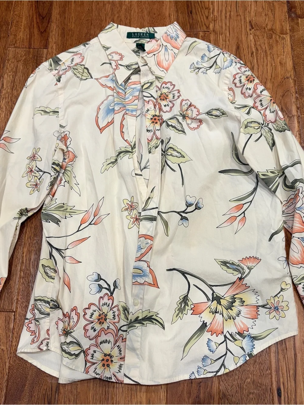Lauren Ralph Lauren Cream Floral Button-Up Shirt with Pastel Accents